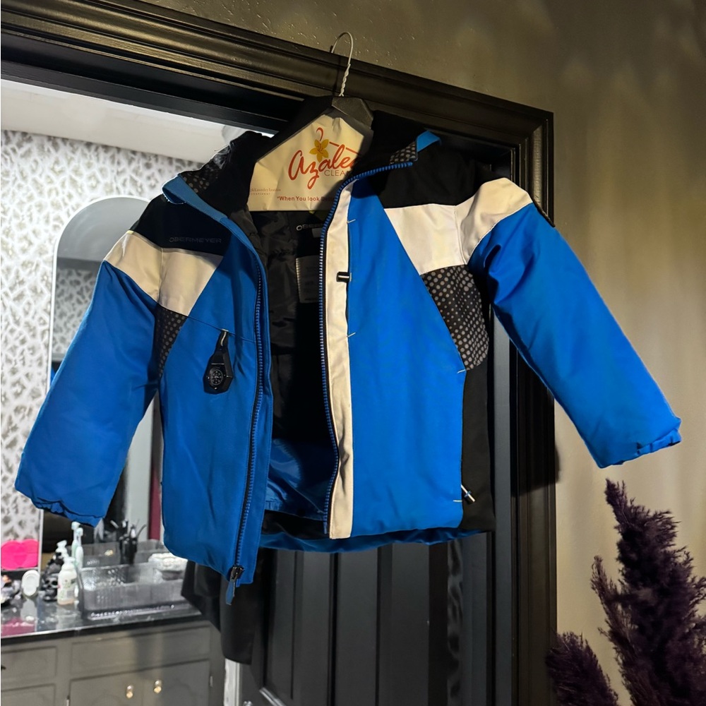 obermeyer igrow blue black grey and white ski bibs and jacket
